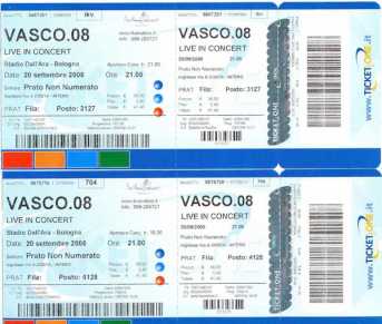 Fotografía: Proponga a vender Billetes de concierto VASCO 08 - BOLOGNA STADIO DALL'ARA 20 SETTEMBRE