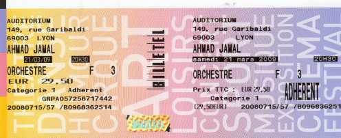 Fotografía: Proponga a vender Billete de concierto AHMAD JAMAL - LYON  A LAUDITORIUM