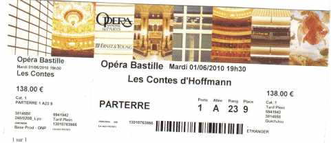 Fotografía: Proponga a vender Billete de concierto LES CONTES D'HOFFMANN - PARIS, OPERA BASTILLE