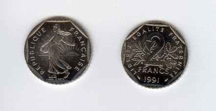Fotografía: Proponga a vender Monedas 2 FRANCS SEMEUSE 1991