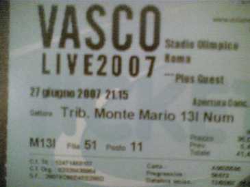 Fotografía: Proponga a vender Billete de concierto VASCO A ROMA 27/06/07 - STADIO OLIMPICO
