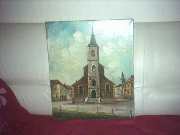 Fotografía: Proponga a vender Aceite PEINTURE  SUR TOILE EGLISE DE PATURAGES SIGNEE - Siglo XX