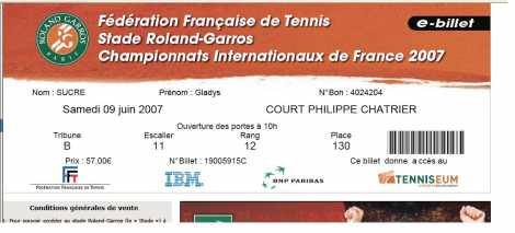 Fotografía: Proponga a vender Billete para acontecimiento deportivo ROLAND GARROS - PARIS