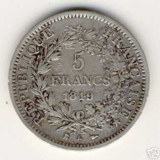 Fotografía: Proponga a vender Moneda PIECE 5 FRANC 1849